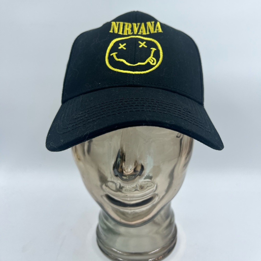 Nirvana Snapback Hat Cap Black Smiley Face Logo Licensed 2021